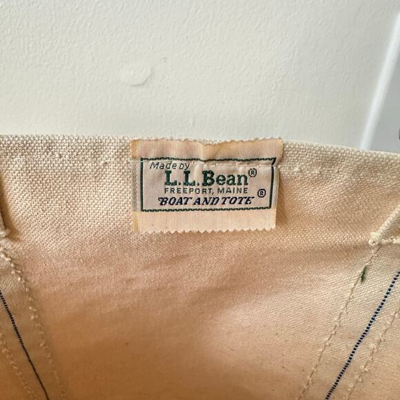 L.L.Bean Boat And Tote Vintage 1980s Green And Cream Canvas Bag - Picture 2 of 5